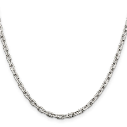 18 Inch Sterling Silver 3.95mm Beveled Oval Cable Chain Necklace