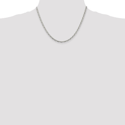 18 Inch Sterling Silver 3.95mm Beveled Oval Cable Chain Necklace