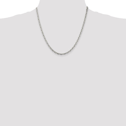 20 Inch Sterling Silver 3.95mm Beveled Oval Cable Chain Necklace