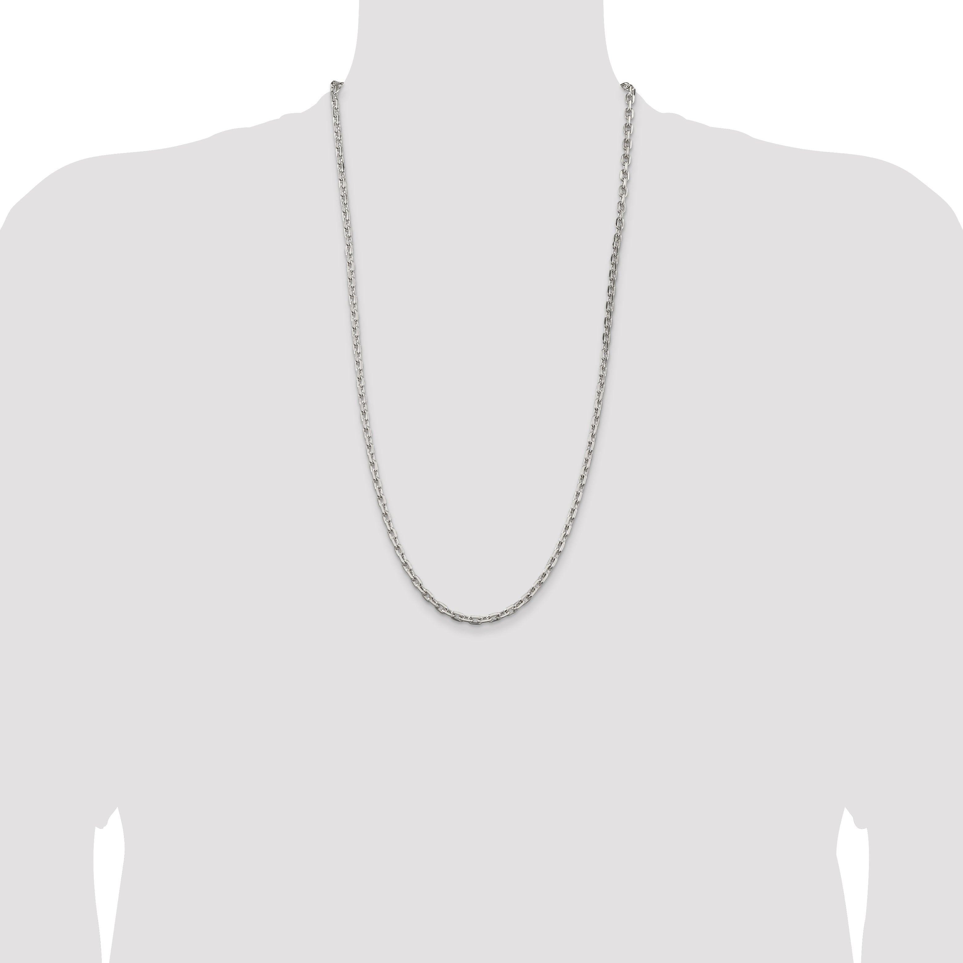 28 Inch Sterling Silver 3.95mm Beveled Oval Cable Chain Necklace