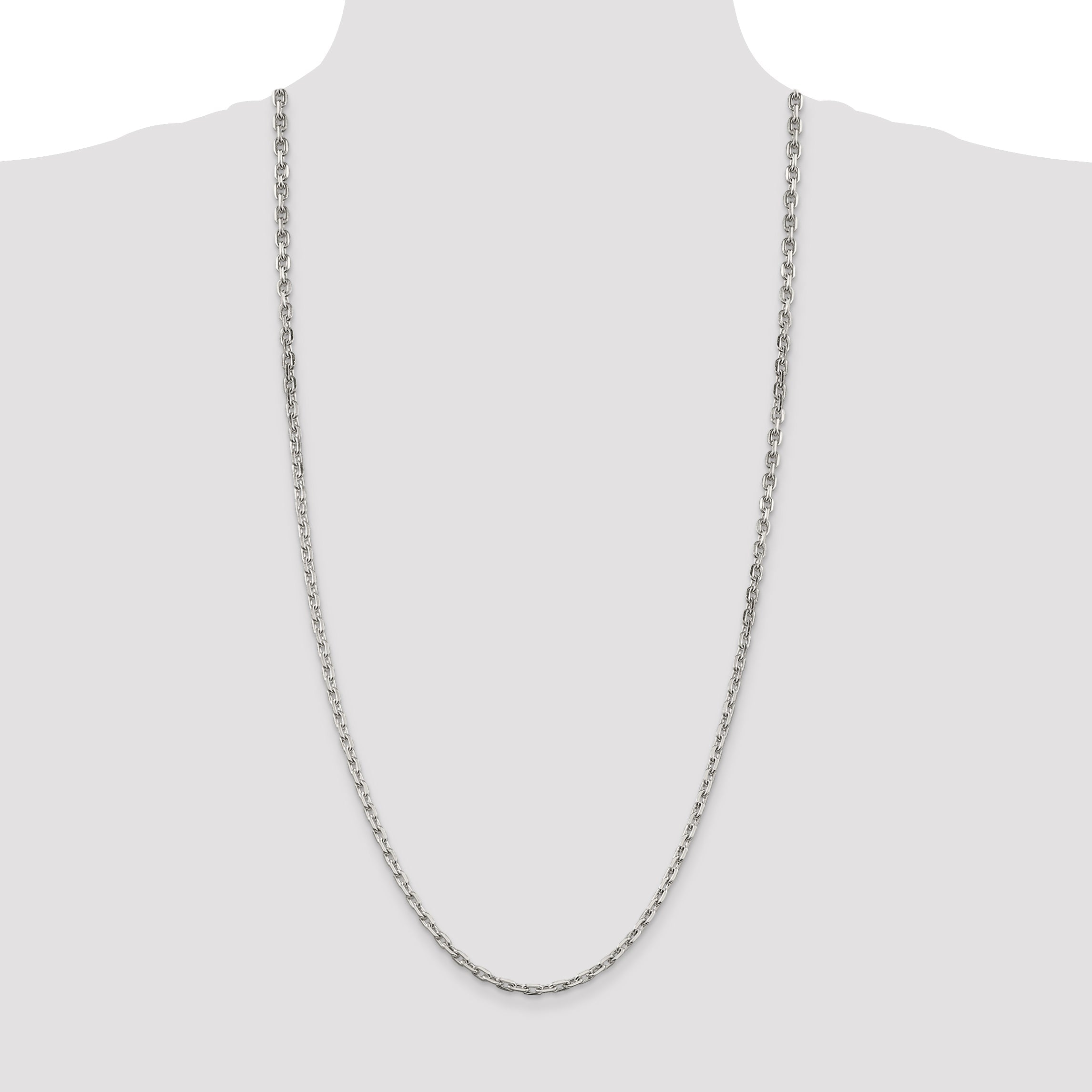 30 Inch Sterling Silver 3.95mm Beveled Oval Cable Chain Necklace