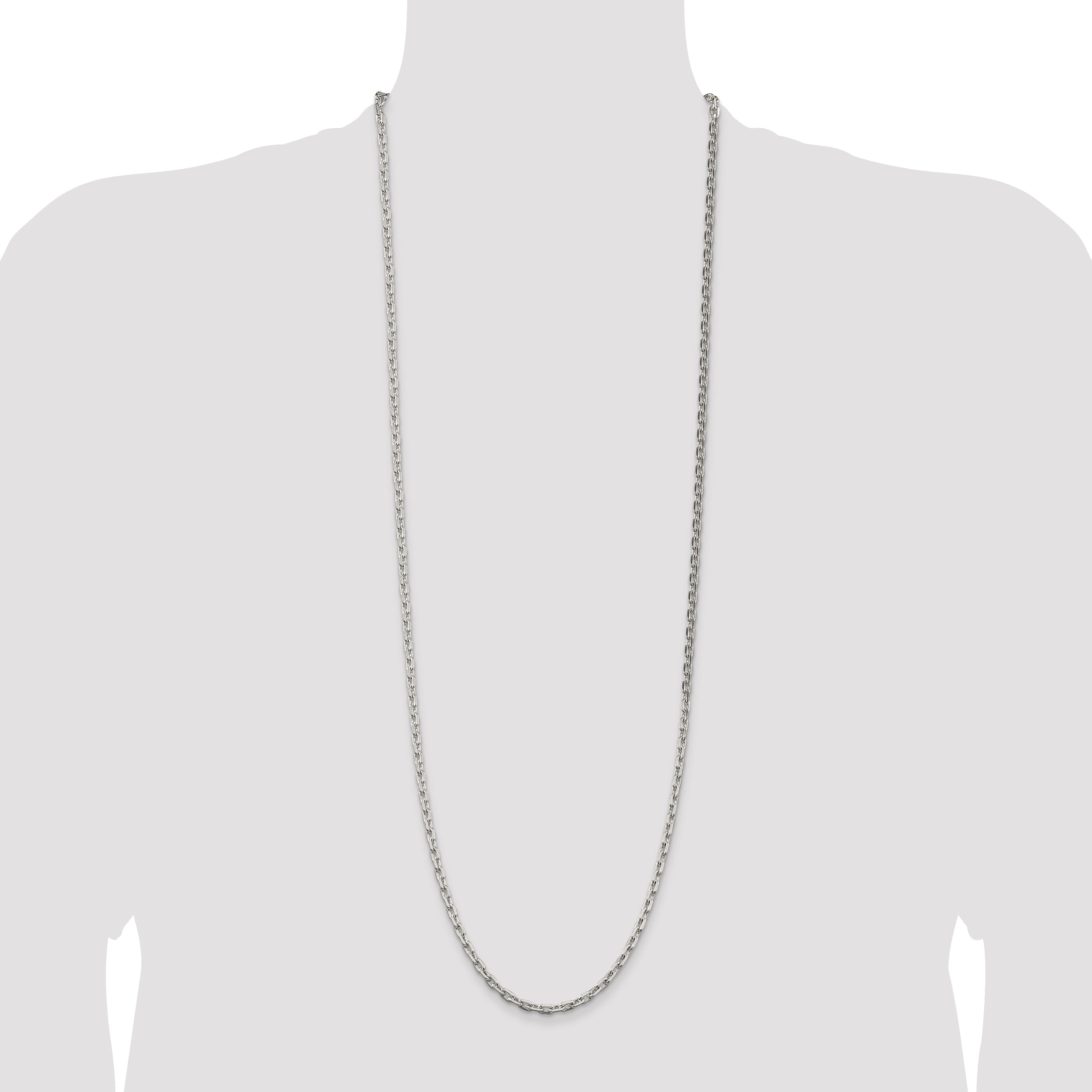 36 Inch Sterling Silver 3.95mm Beveled Oval Cable Chain Necklace