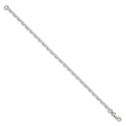 8 Inch Sterling Silver 3.95mm Beveled Oval Cable Chain Bracelet