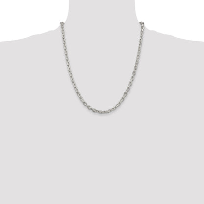 22 Inch Sterling Silver 4.9mm Beveled Oval Cable Chain Necklace