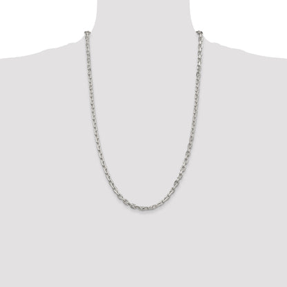 26 Inch Sterling Silver 4.9mm Beveled Oval Cable Chain Necklace