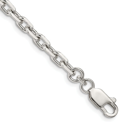 7 Inch Sterling Silver 4.9mm Beveled Oval Cable Chain Bracelet