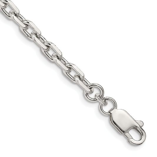 8 Inch Sterling Silver 4.9mm Beveled Oval Cable Chain Bracelet