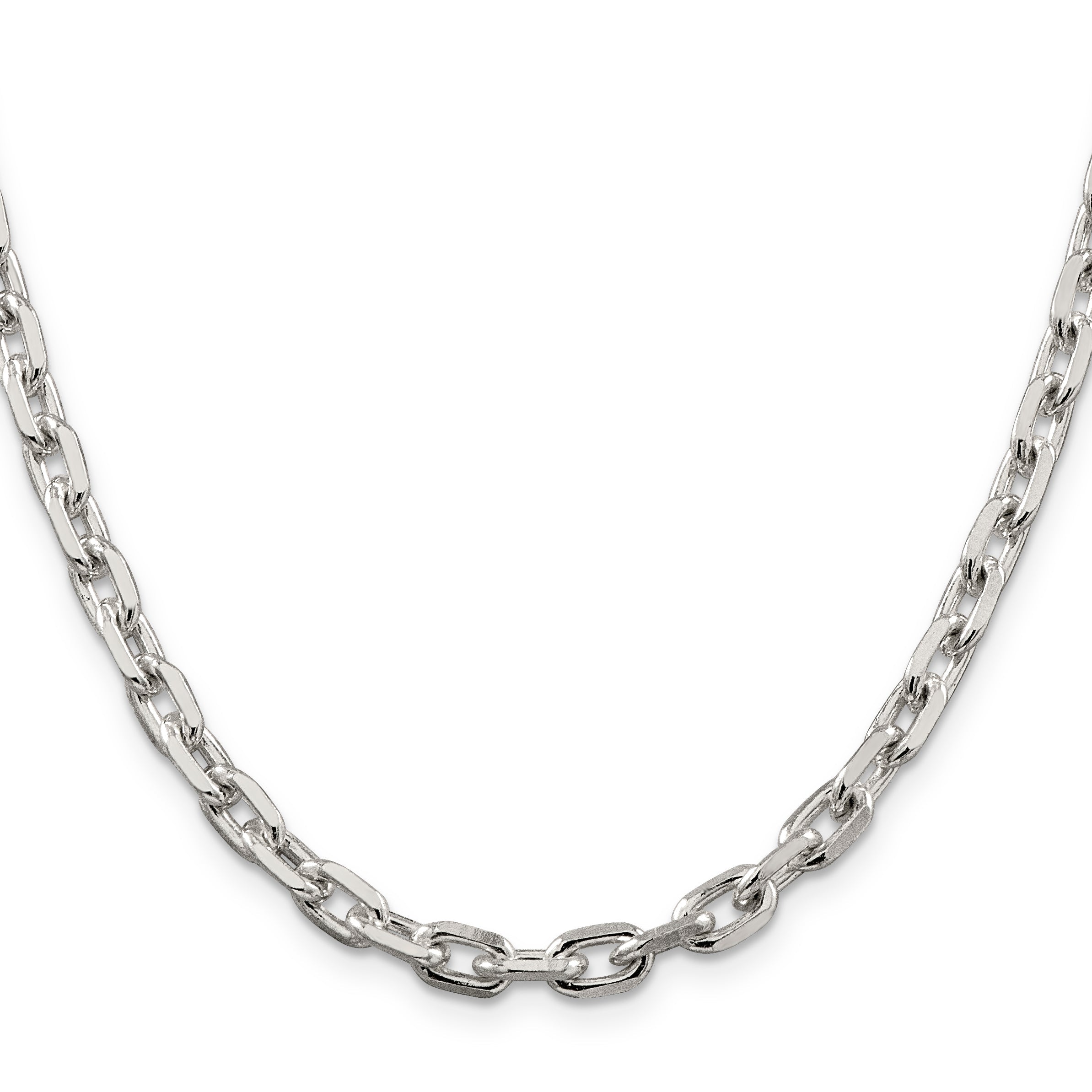 18 Inch Sterling Silver 5.4mm Beveled Oval Cable Chain Necklace