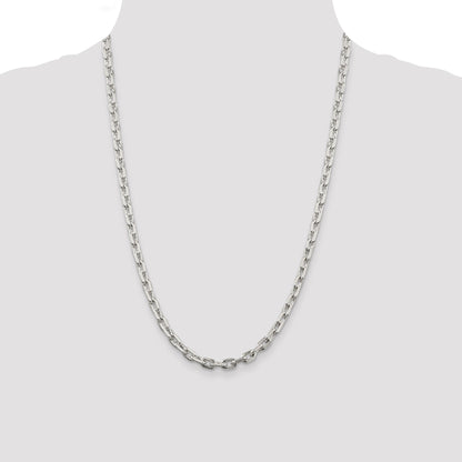 24 Inch Sterling Silver 5.4mm Beveled Oval Cable Chain Necklace