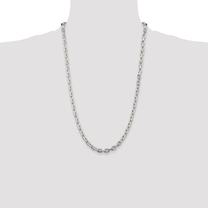 26 Inch Sterling Silver 5.4mm Beveled Oval Cable Chain Necklace