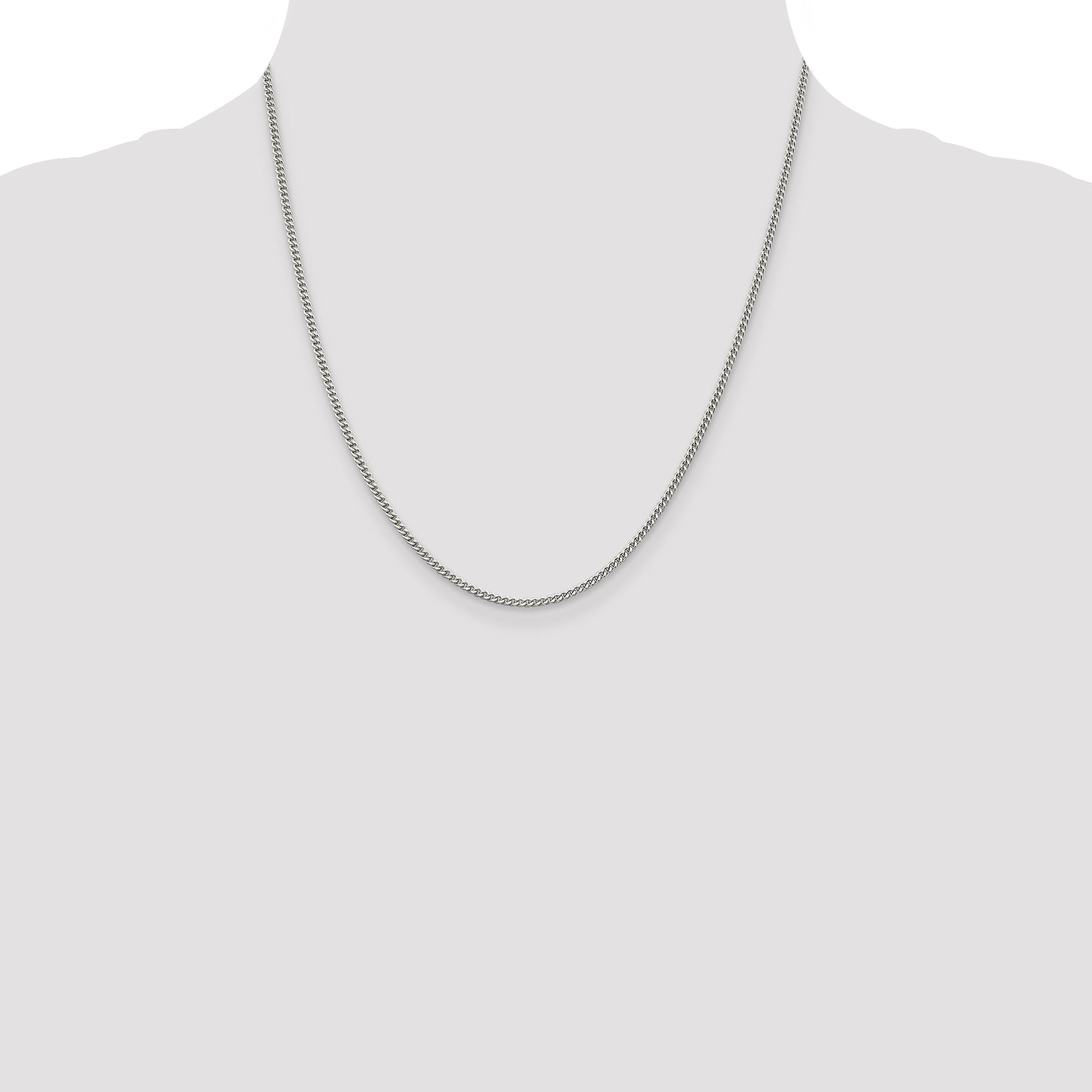20 Inch Sterling Silver Rhodium-Plated 2mm Curb Chain Necklace