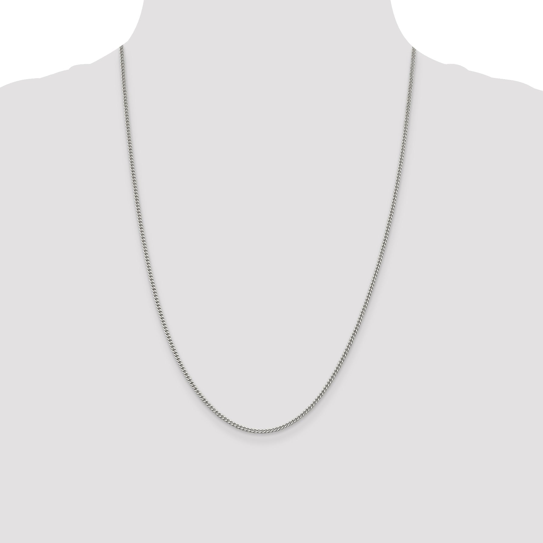 24 Inch Sterling Silver Rhodium-Plated 2mm Curb Chain Necklace