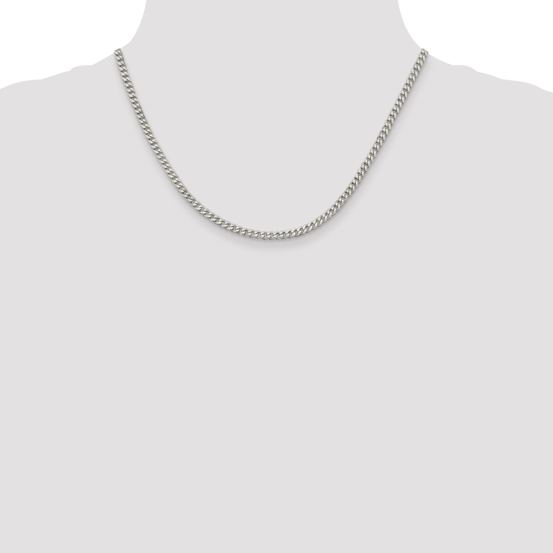 18 Inch Sterling Silver Rhodium-Plated 3.5mm Curb Chain Necklace
