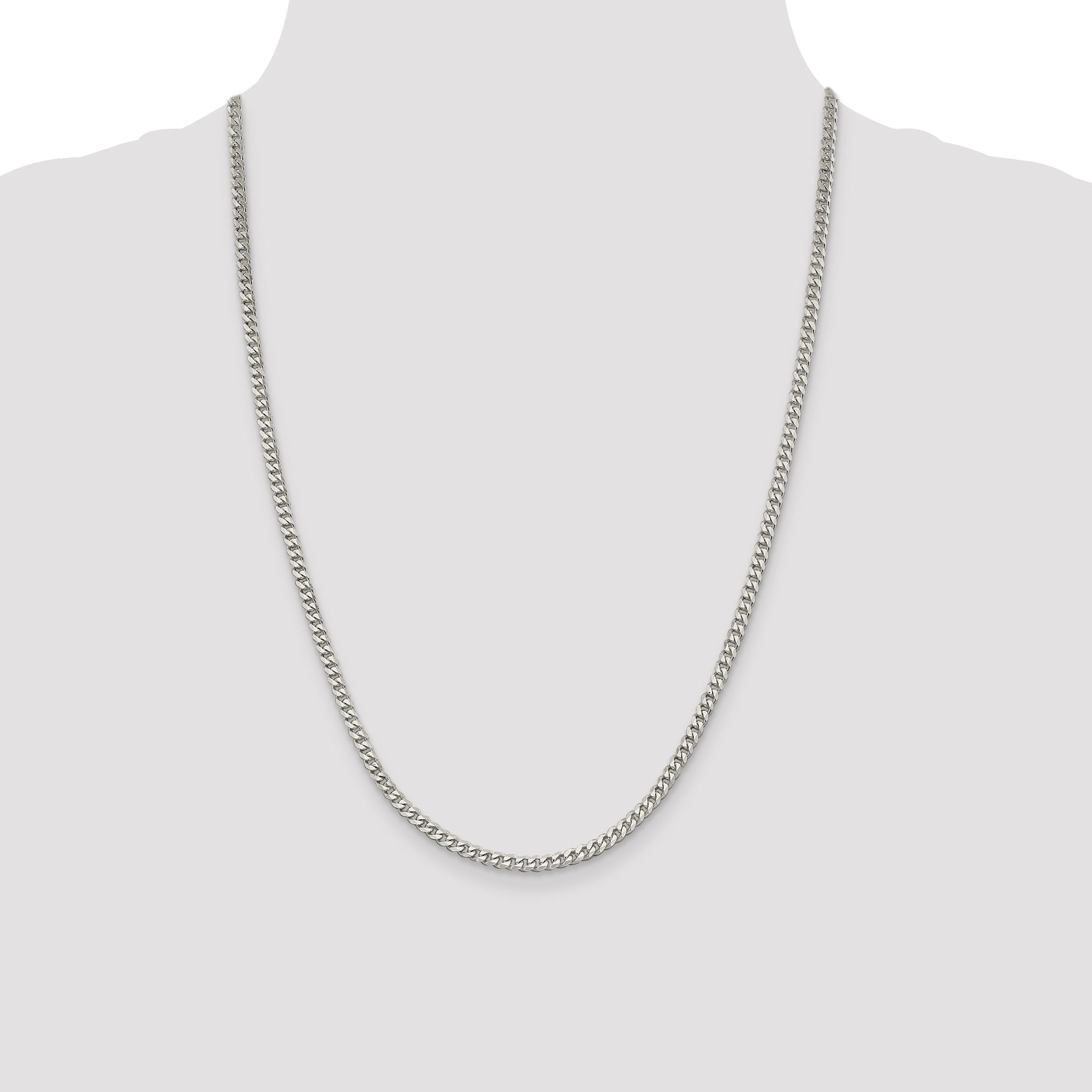 24 Inch Sterling Silver Rhodium-Plated 3.5mm Curb Chain Necklace