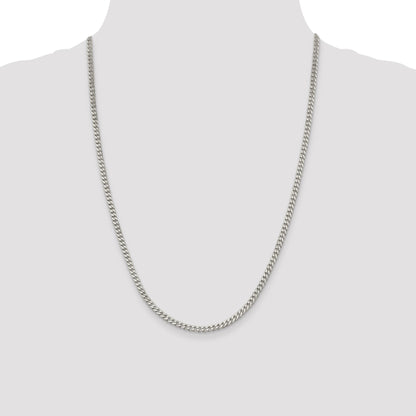 24 Inch Sterling Silver Rhodium-Plated 3.5mm Curb Chain Necklace