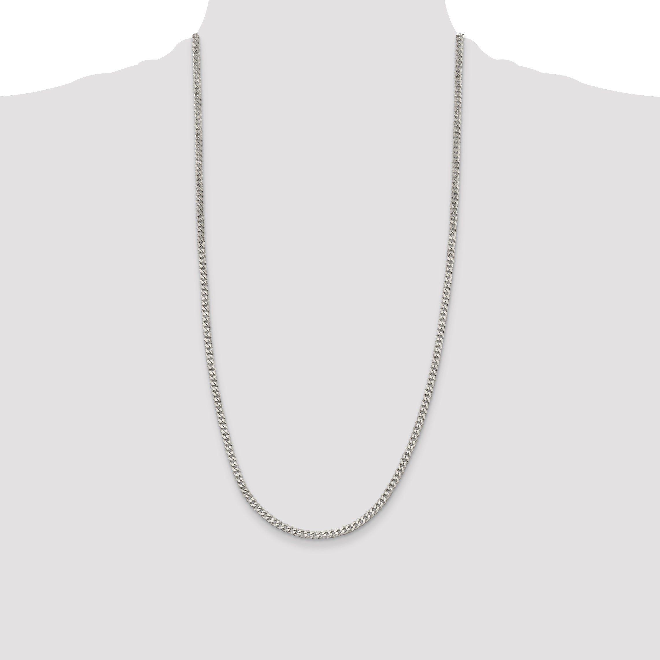 28 Inch Sterling Silver Rhodium-Plated 3.5mm Curb Chain Necklace