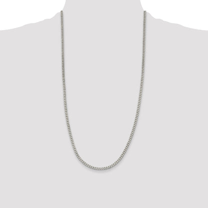 28 Inch Sterling Silver Rhodium-Plated 3.5mm Curb Chain Necklace