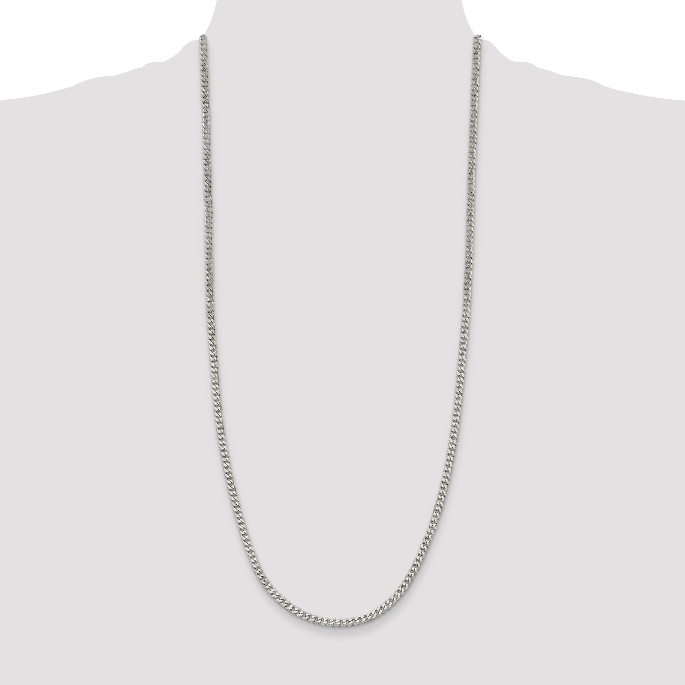 30 Inch Sterling Silver Rhodium-Plated 3.5mm Curb Chain Necklace