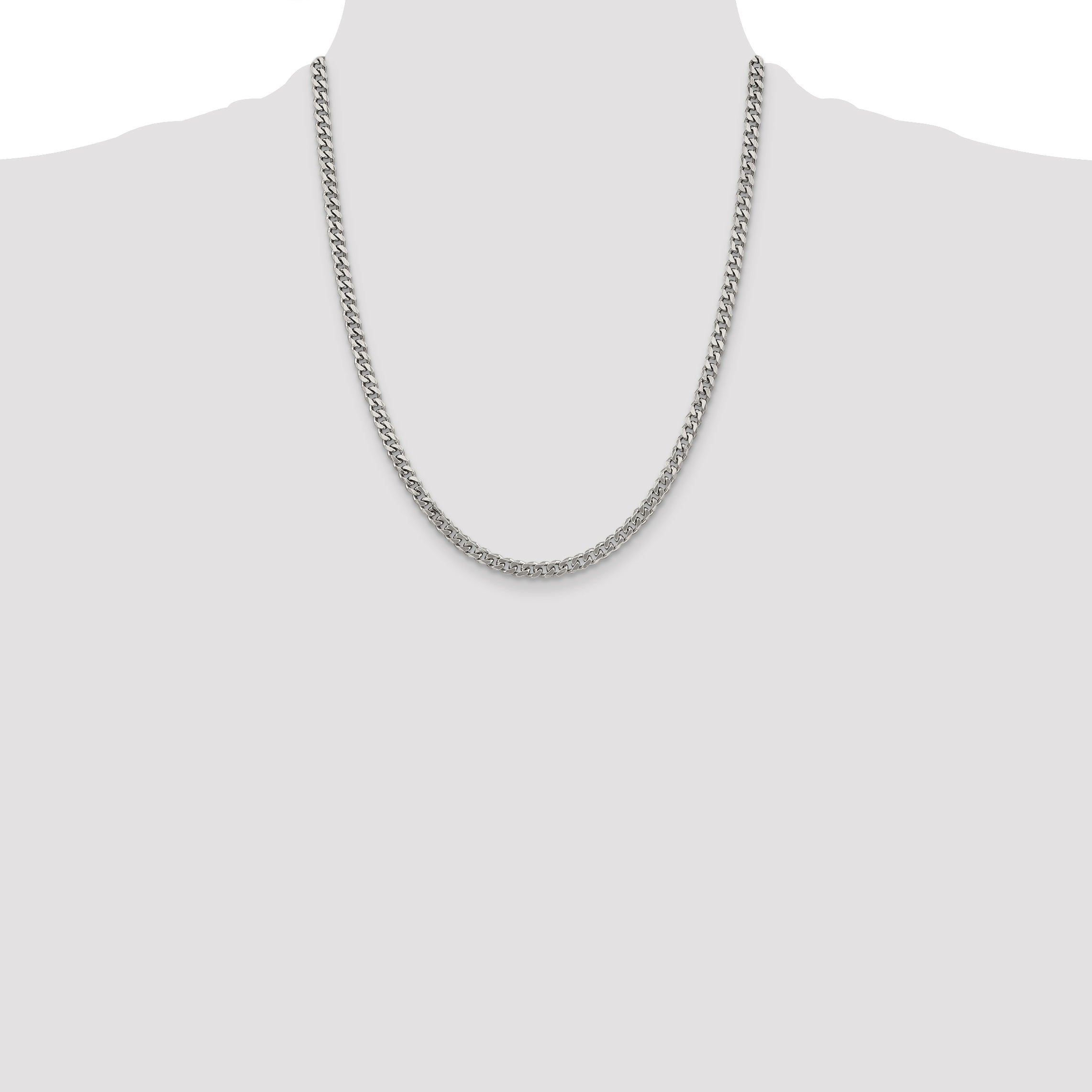 22 Inch Sterling Silver Rhodium-Plated 4.5mm Curb Chain Necklace