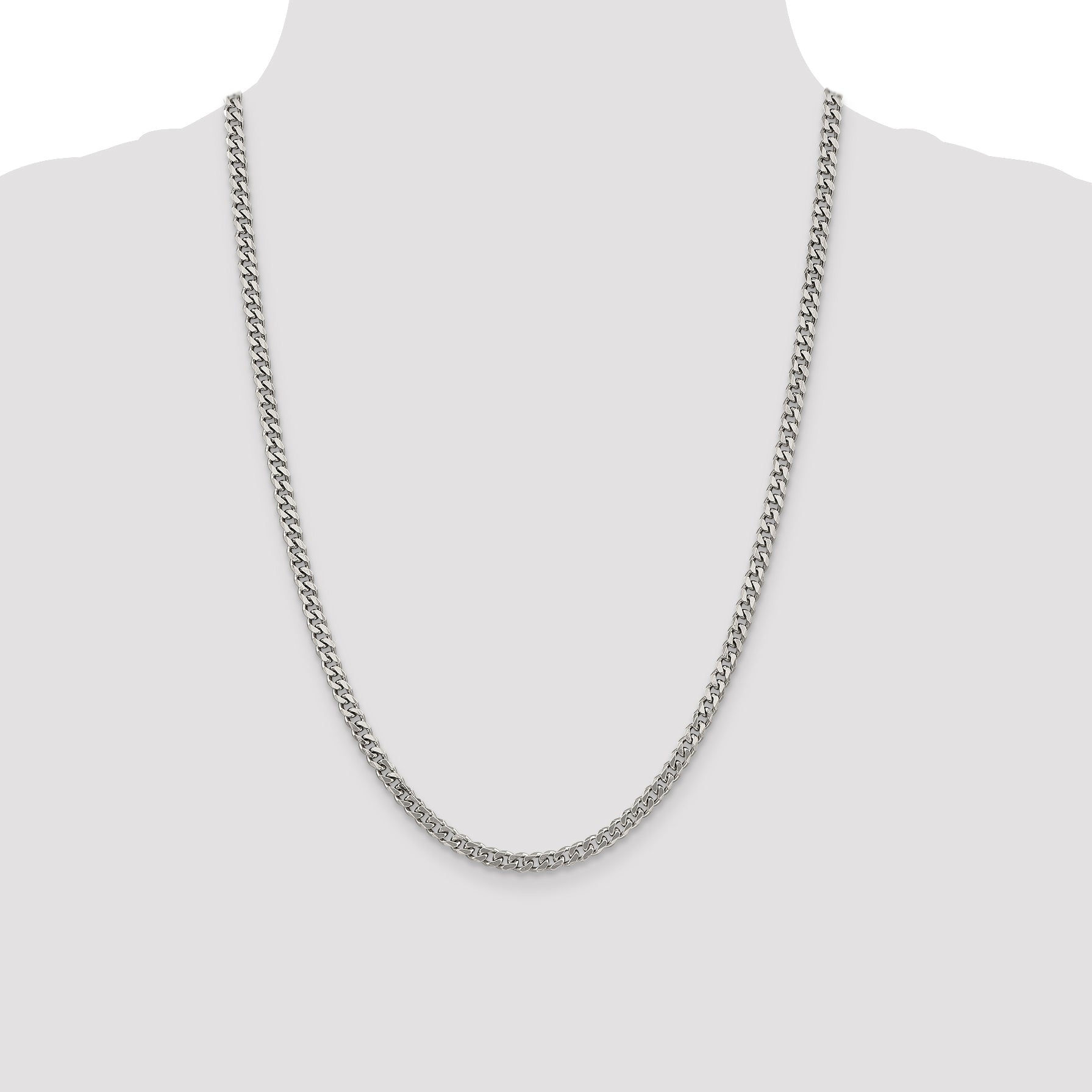 24 Inch Sterling Silver Rhodium-Plated 4.5mm Curb Chain Necklace