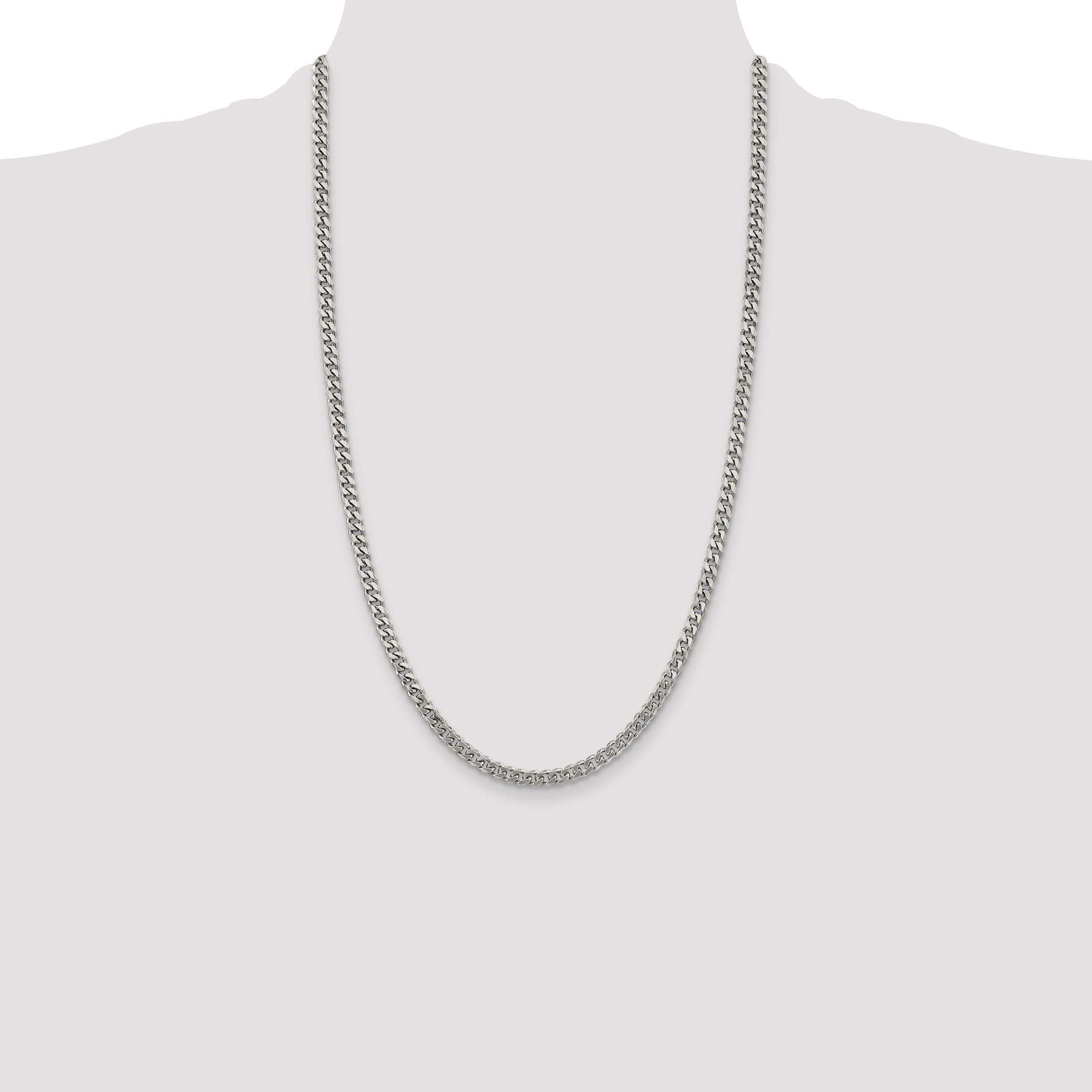 26 Inch Sterling Silver Rhodium-Plated 4.5mm Curb Chain Necklace