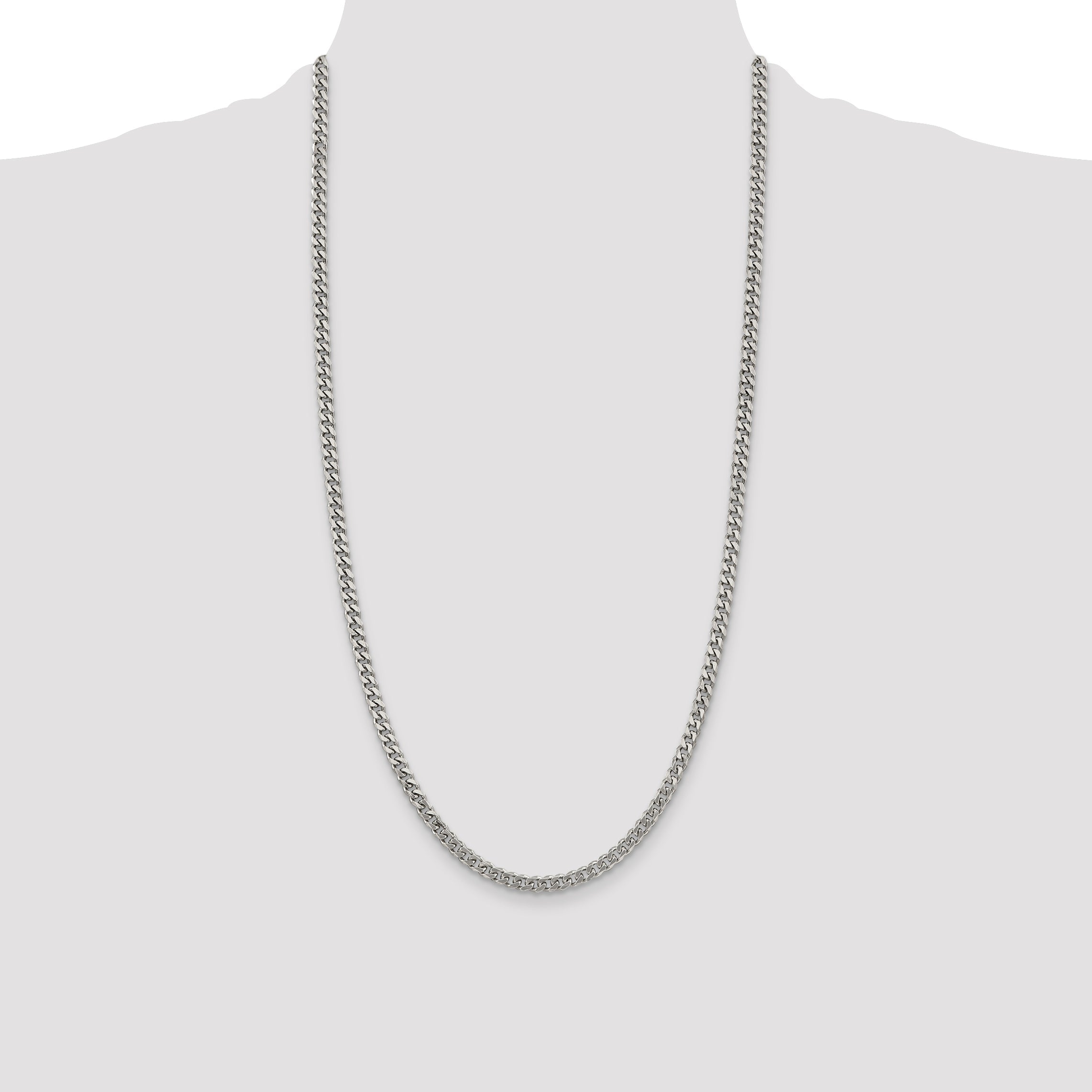 28 Inch Sterling Silver Rhodium-Plated 4.5mm Curb Chain Necklace