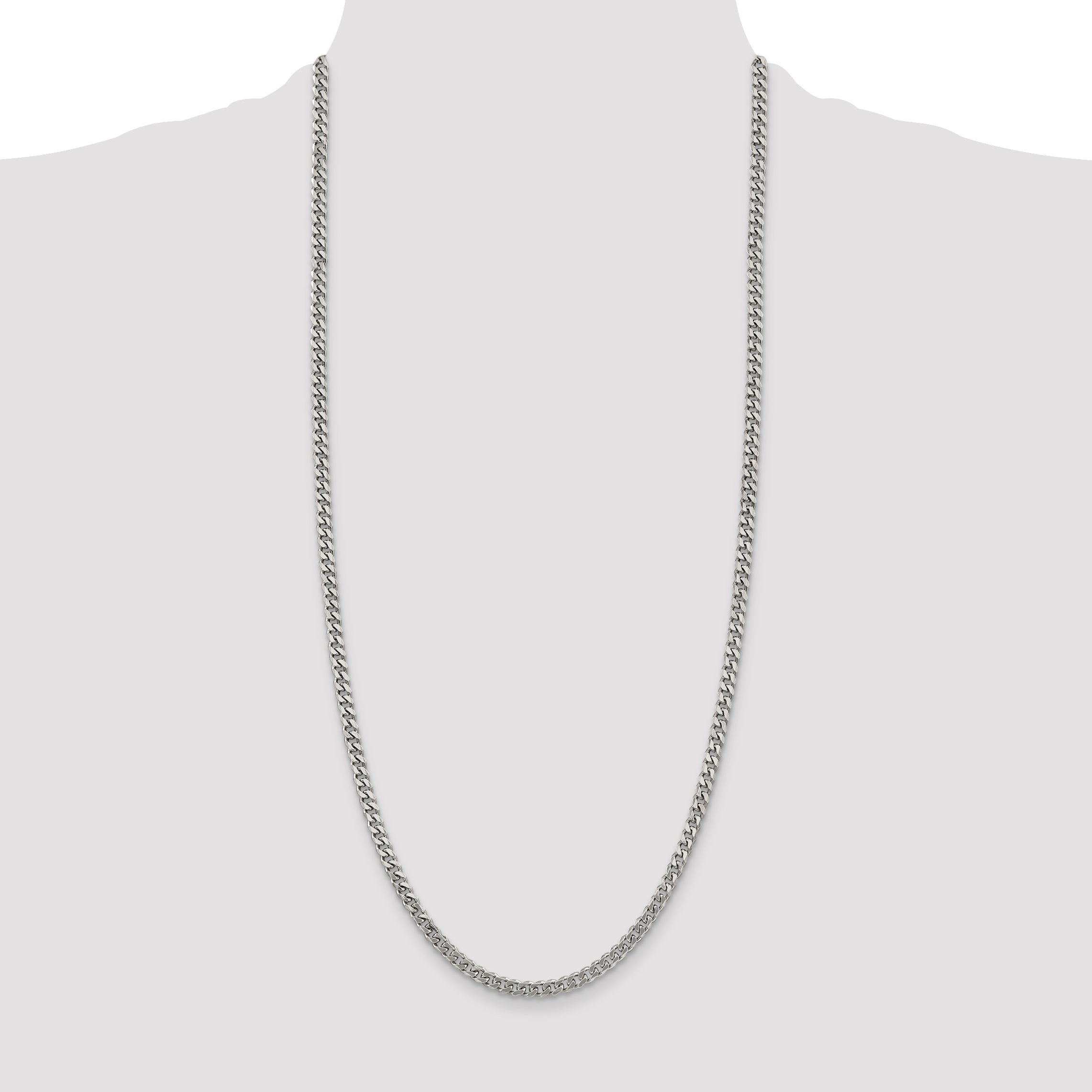 30 Inch Sterling Silver Rhodium-Plated 4.5mm Curb Chain Necklace