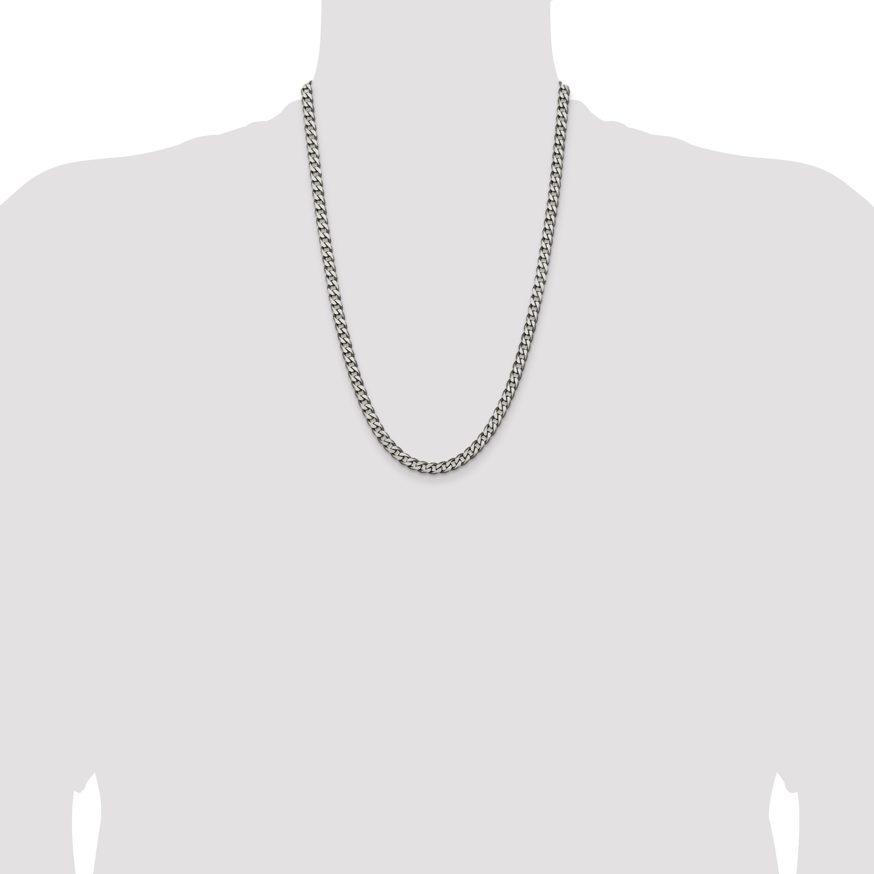 24 Inch Sterling Silver Antiqued 5.7mm Curb Chain Necklace