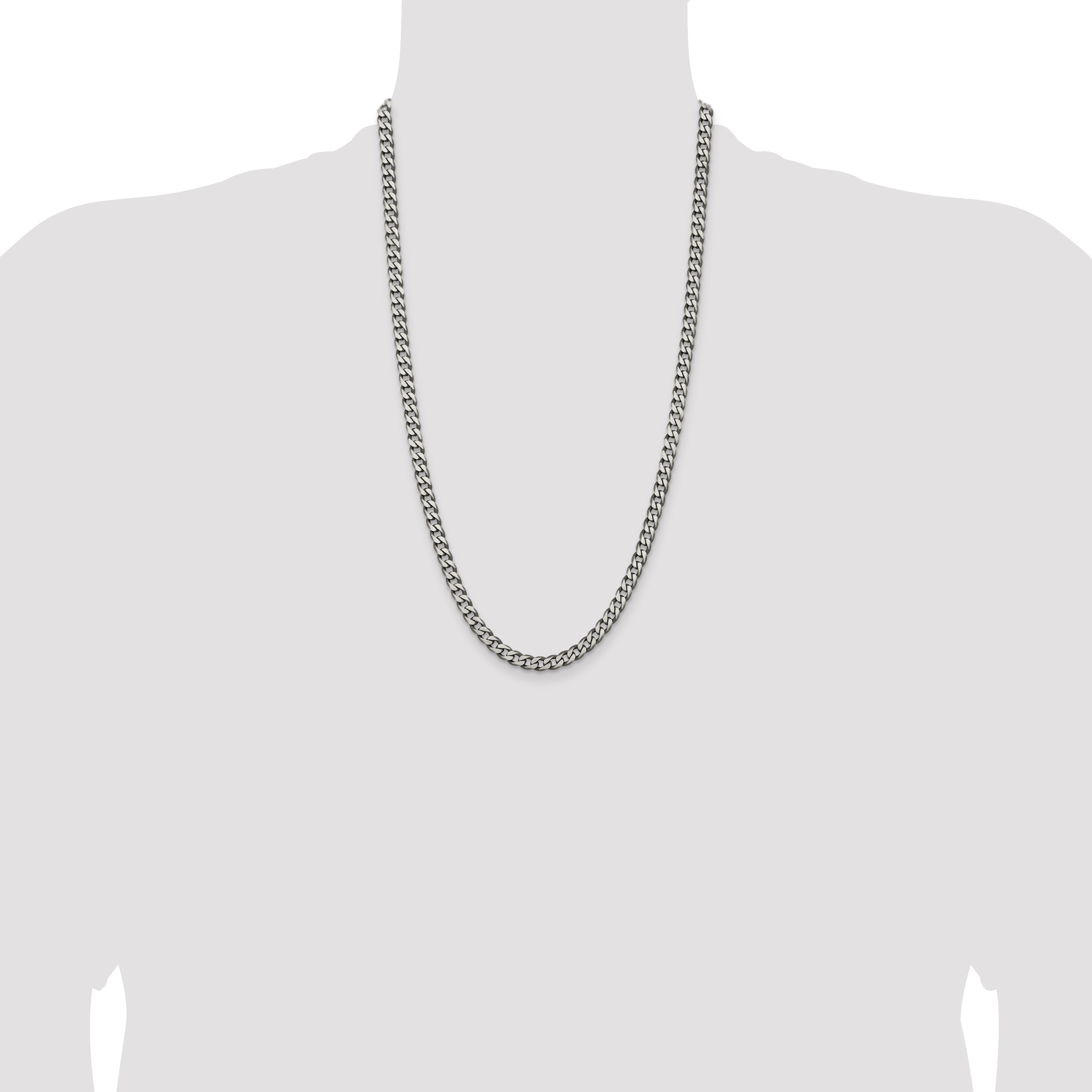 26 Inch Sterling Silver Antiqued 5.7mm Curb Chain Necklace