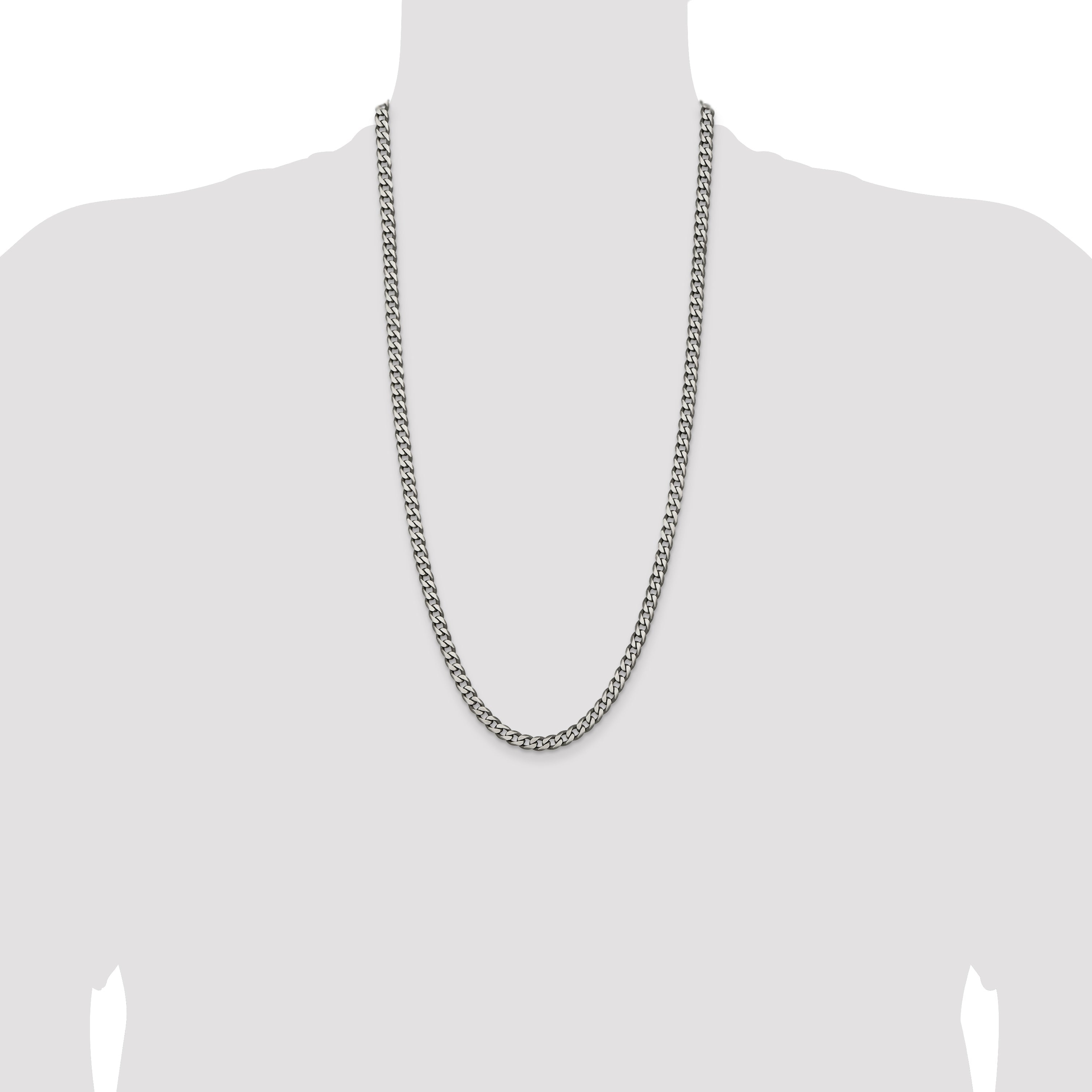 28 Inch Sterling Silver Antiqued 5.7mm Curb Chain Necklace