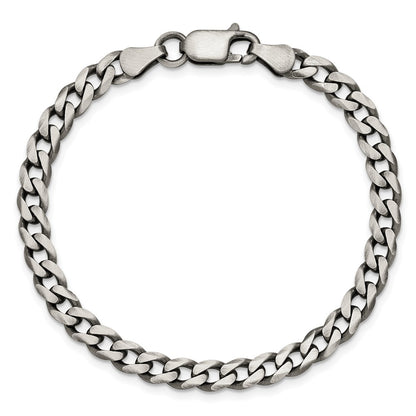 7 Inch Sterling Silver Antiqued 5.7mm Curb Chain Bracelet