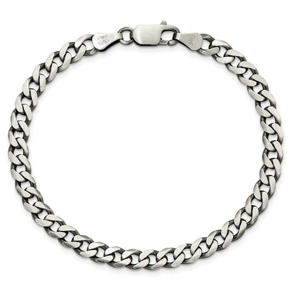 8 Inch Sterling Silver Antiqued 5.7mm Curb Chain Bracelet