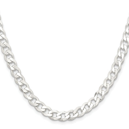 26 Inch Sterling Silver 6.5mm Curb Chain Necklace
