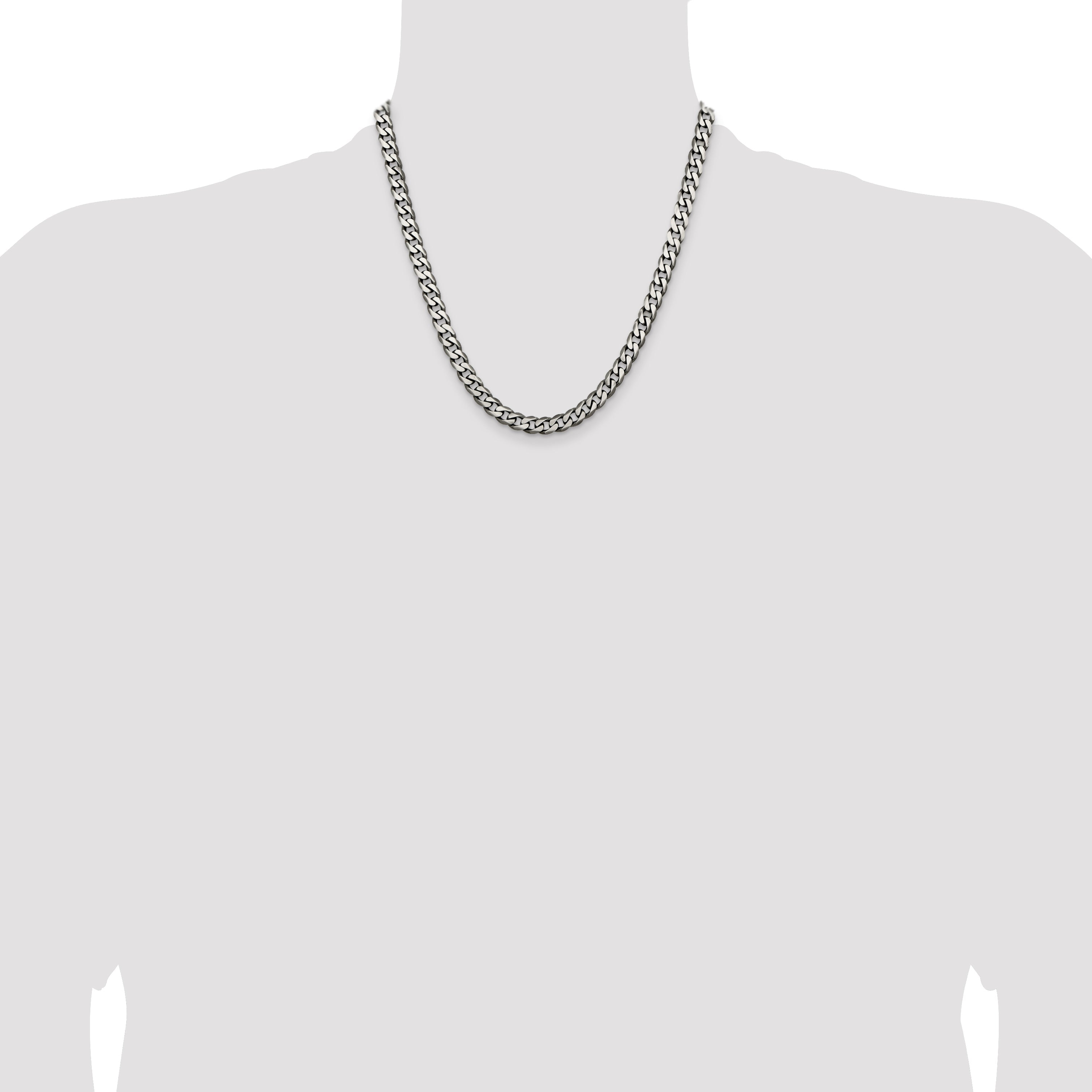 20 Inch Sterling Silver Antiqued 6.5mm Curb Chain Necklace