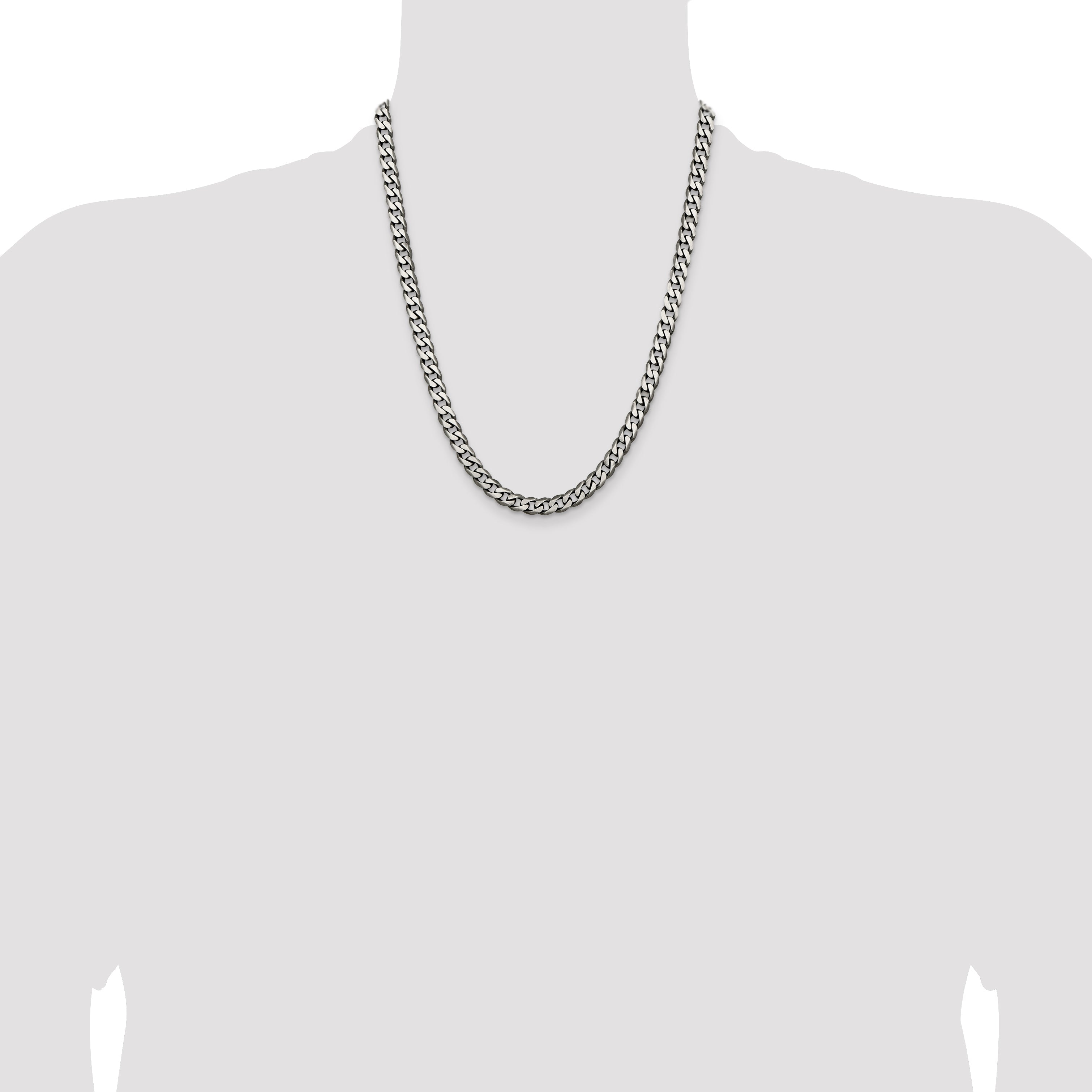 22 Inch Sterling Silver Antiqued 6.5mm Curb Chain Necklace