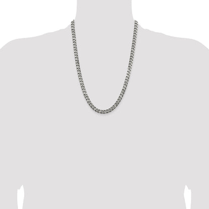 24 Inch Sterling Silver Antiqued 6.5mm Curb Chain Necklace