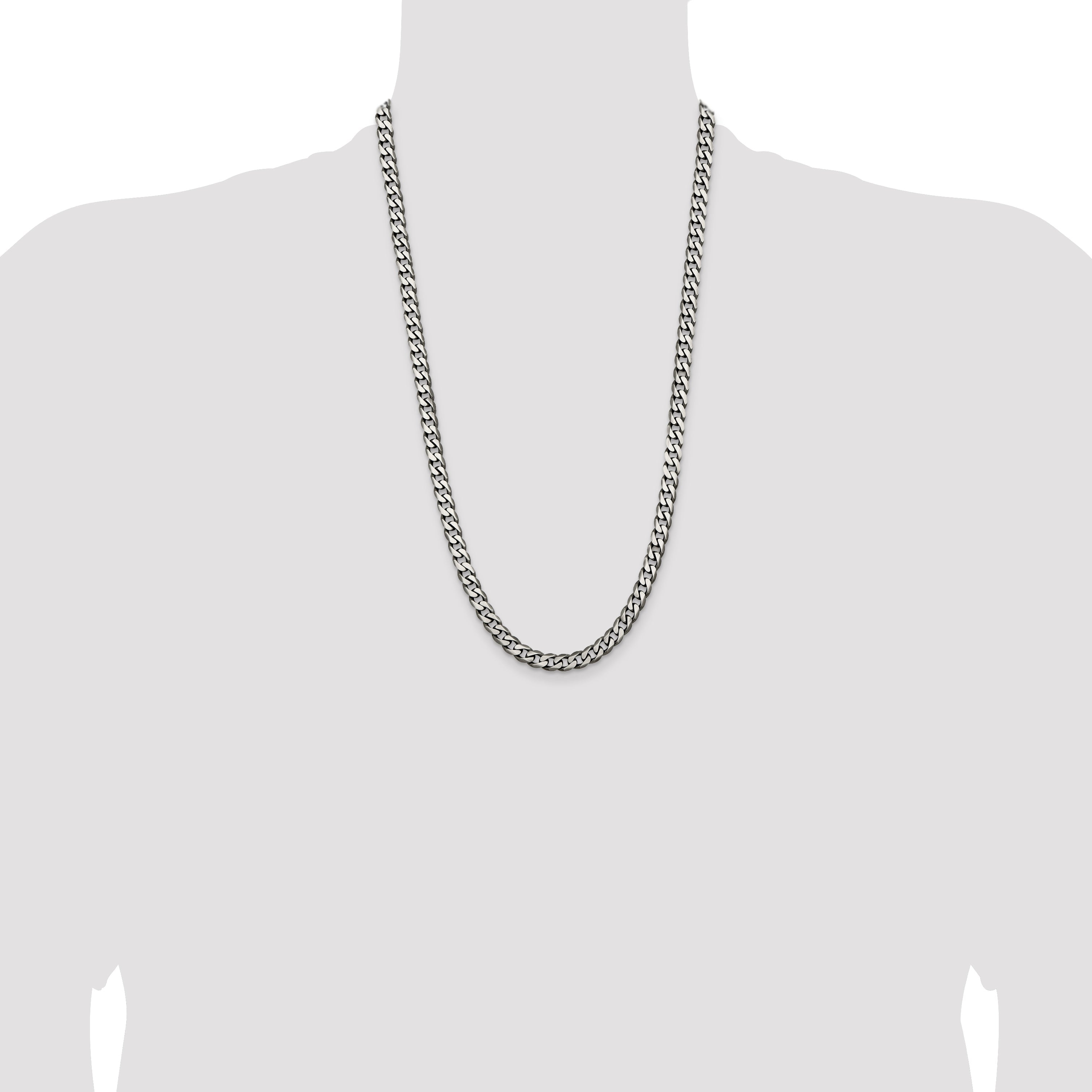 26 Inch Sterling Silver Antiqued 6.5mm Curb Chain Necklace
