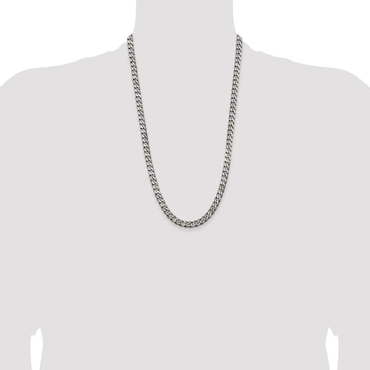26 Inch Sterling Silver Antiqued 6.5mm Curb Chain Necklace