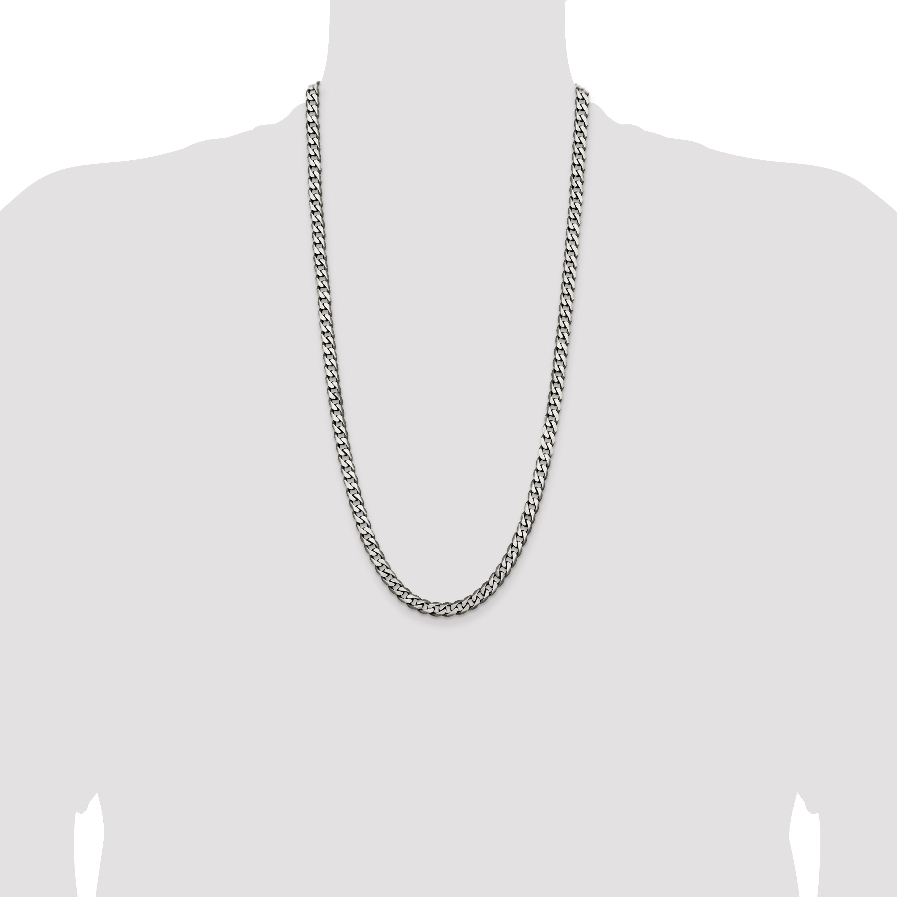 28 Inch Sterling Silver Antiqued 6.5mm Curb Chain Necklace