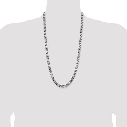 28 Inch Sterling Silver Antiqued 6.5mm Curb Chain Necklace