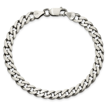 8 Inch Sterling Silver Antiqued 6.5mm Curb Chain Bracelet