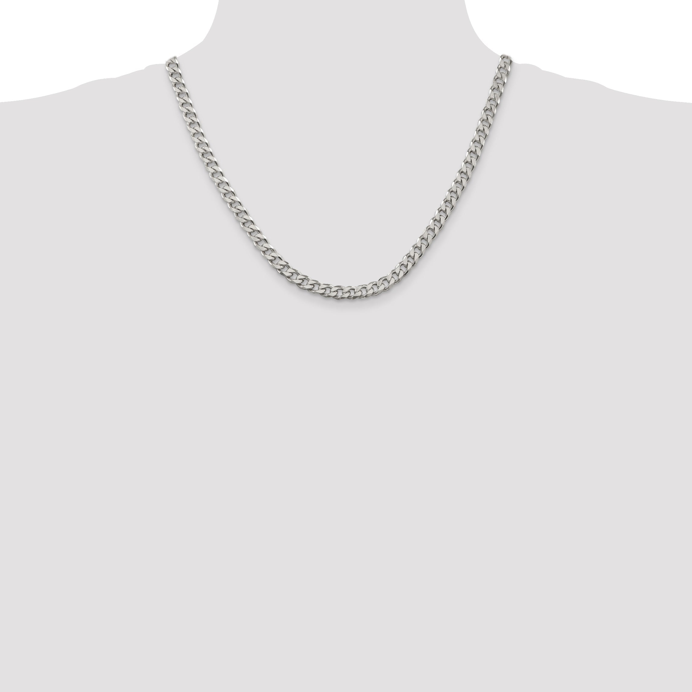 20 Inch Sterling Silver Rhodium-Plated 6.5mm Curb Chain Necklace