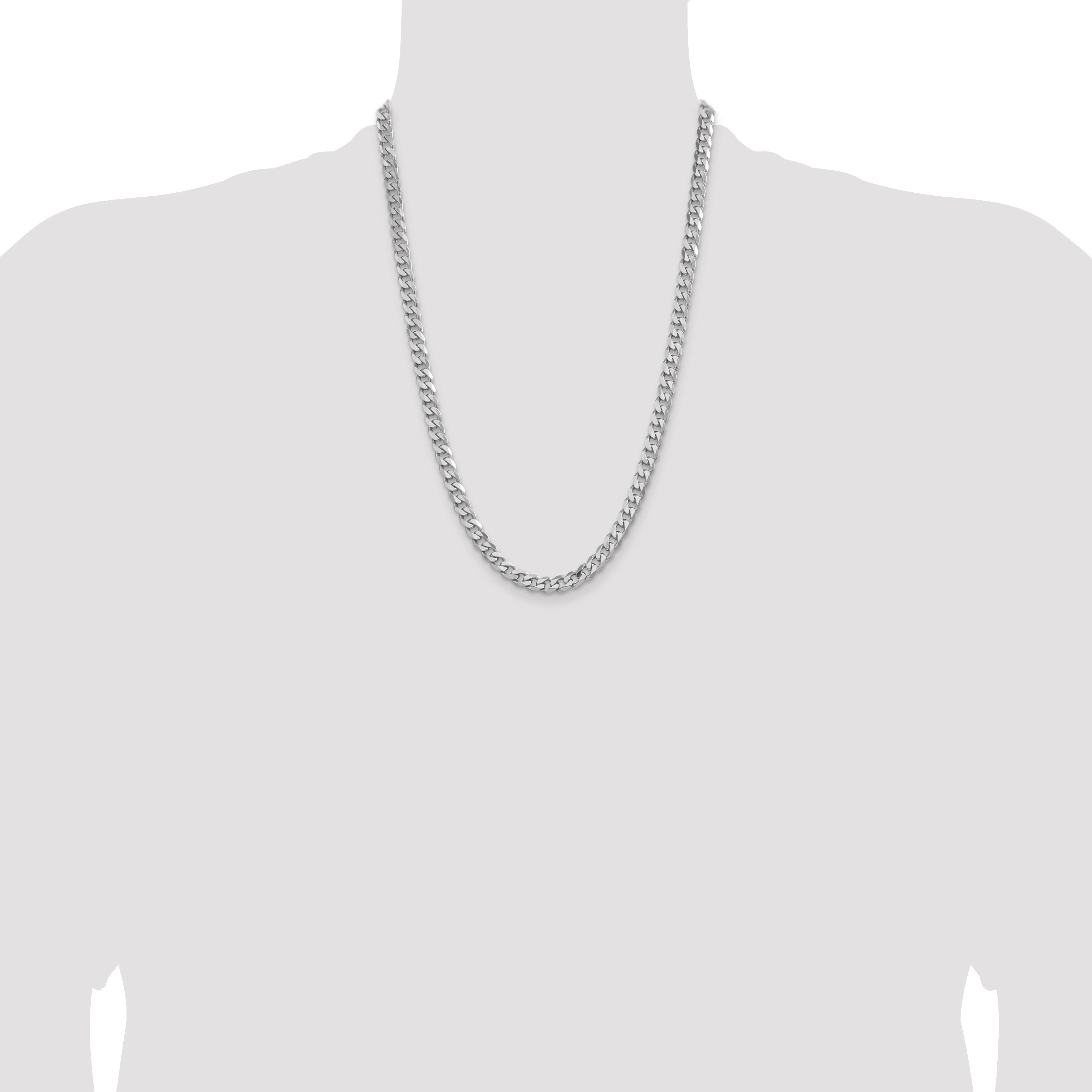 24 Inch Sterling Silver Rhodium-Plated 6.5mm Curb Chain Necklace