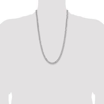 26 Inch Sterling Silver Rhodium-Plated 6.5mm Curb Chain Necklace