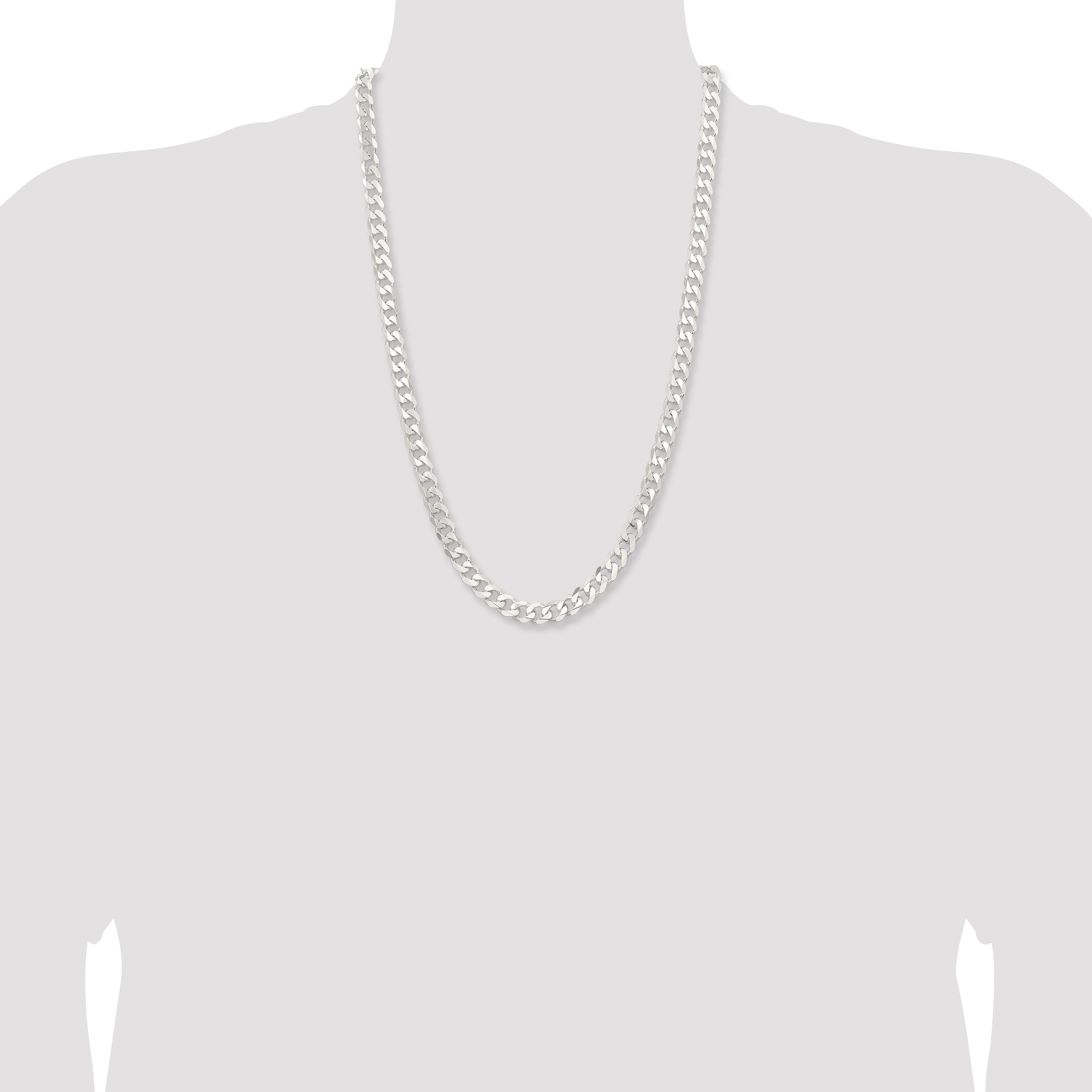 26 Inch Sterling Silver 7.5mm Curb Chain Necklace