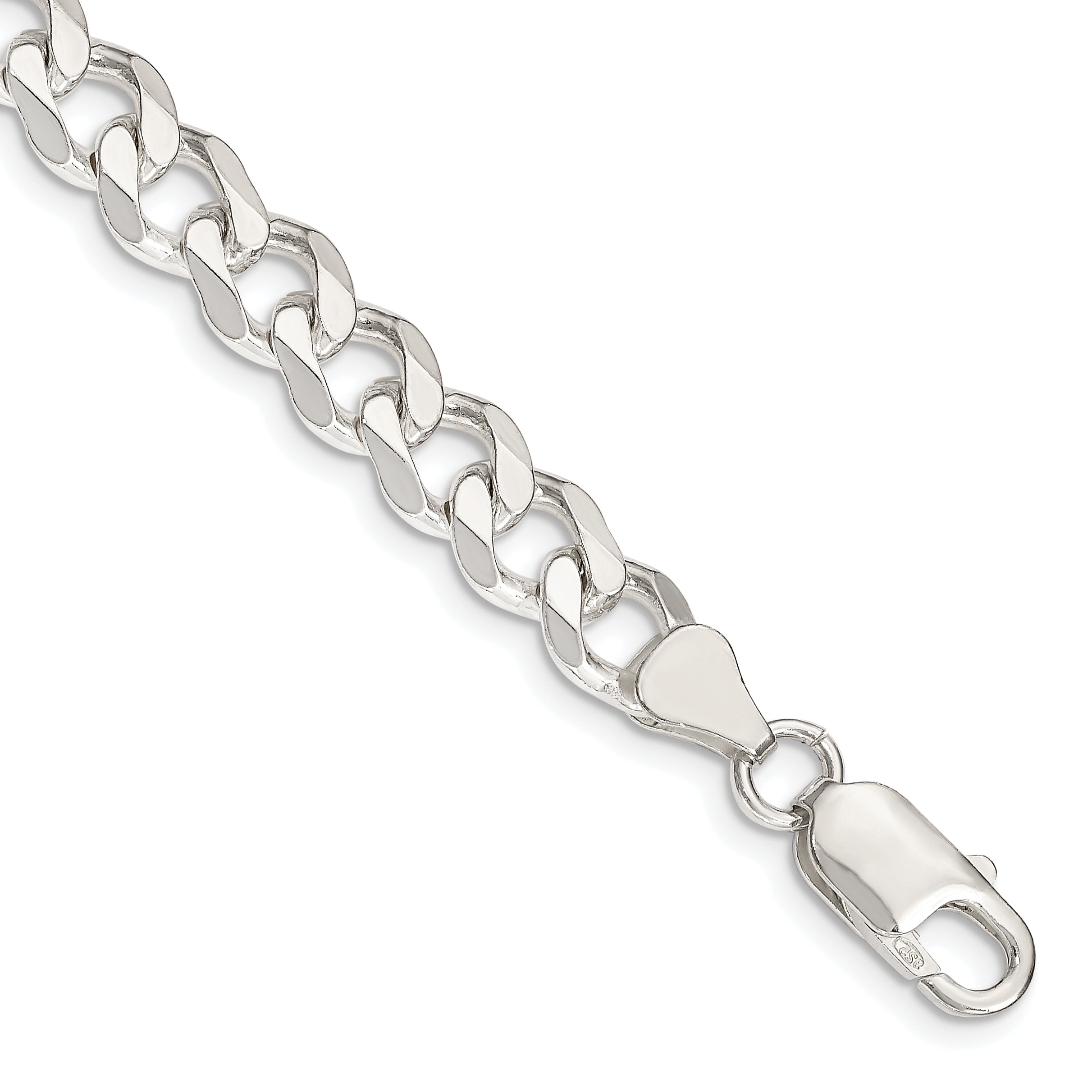 8 Inch Sterling Silver 7.5mm Curb Chain Bracelet