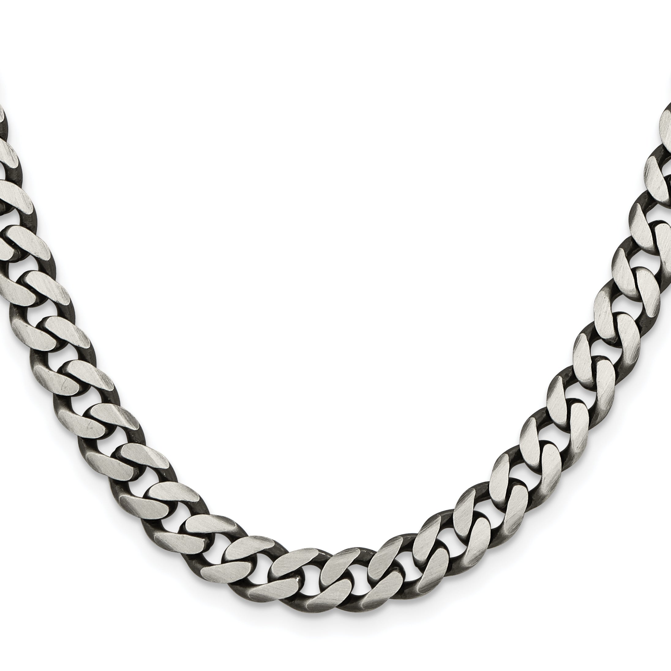 26 Inch Sterling Silver Antiqued 7.5mm Curb Chain Necklace