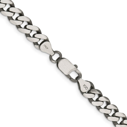20 Inch Sterling Silver Antiqued 7.5mm Curb Chain Necklace