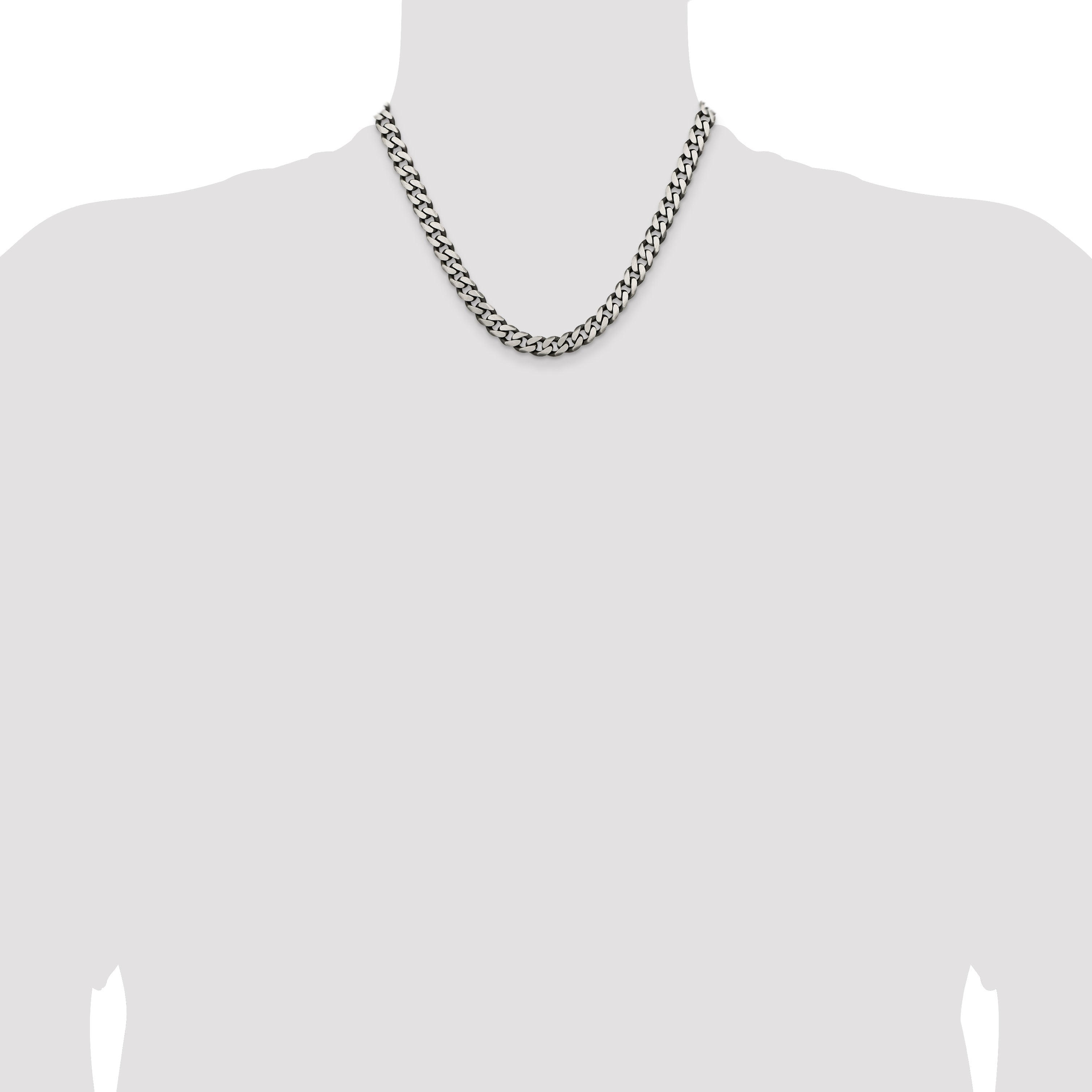 18 Inch Sterling Silver Antiqued 7.5mm Curb Chain Necklace