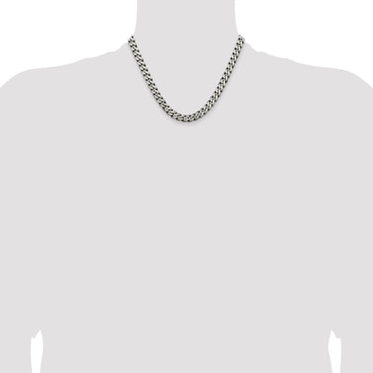 18 Inch Sterling Silver Antiqued 7.5mm Curb Chain Necklace